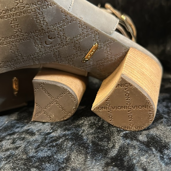 Vionic Perk Blakely Open Toe Slingback Heel Peep Toe Booties Grey Leather 8.5 - Picture 4 of 7